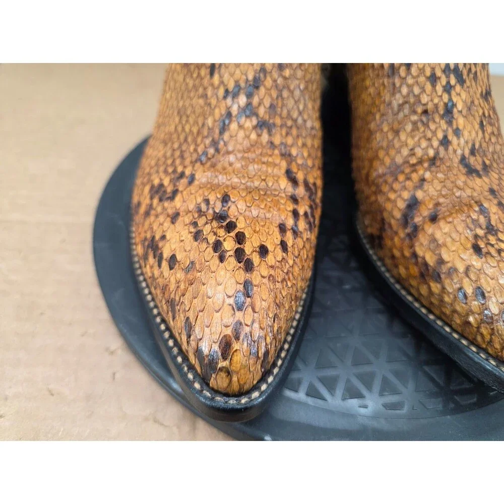 J Chisholm Men's Western Cowboy Boots Brown Python and Leather Size 8.5D USA